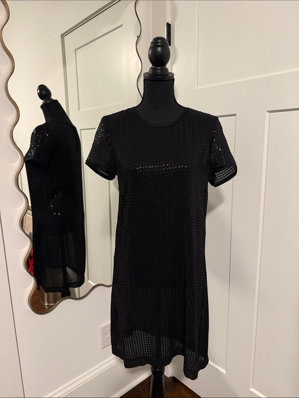 DKNY Black Sequined Tee Dress